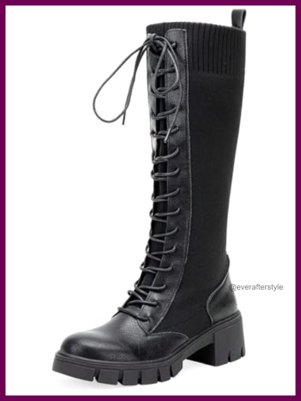 Women's Knee High Combat Boots, Chunky Heel Lace Up Wide Calf